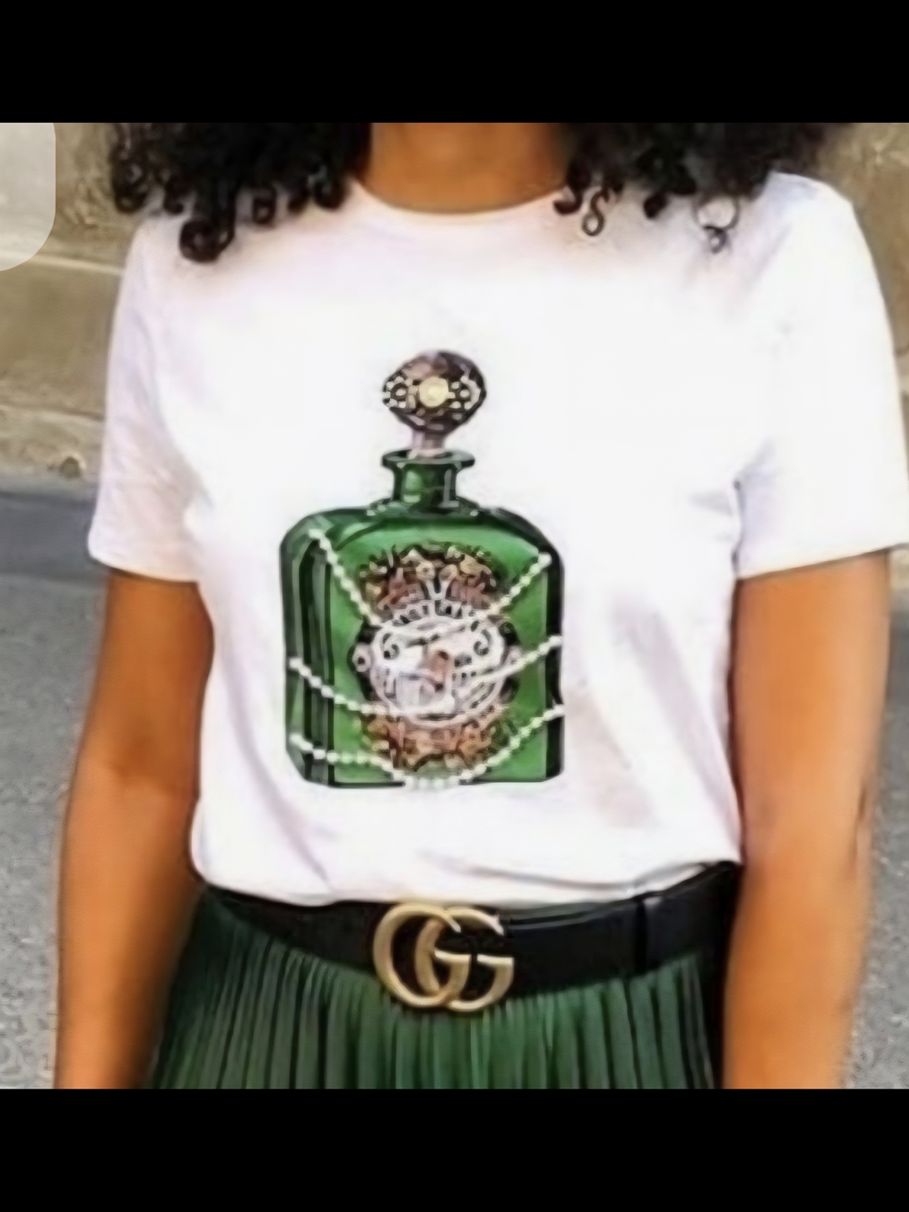 Zara White Tee with Green Graphic Detail